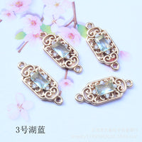 Copper Plated Glass Zircon Double Pendant Rectangle Rhombus Retro DIY Jewelry Accessories