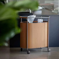 Italian Minimalist Mobile Bar Cart with Wheels, Tempered Glass Side Table, Small Wine Cabinet