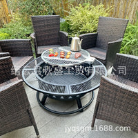 Outdoor Rotating Grill Fire Pit with Adjustable Grate for Patio Bonfire and BBQ