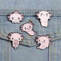 Cute Axolotl Animal Alloy Brooch Pin Cartoon Salamander Lapel Pin for Clothing and Bags