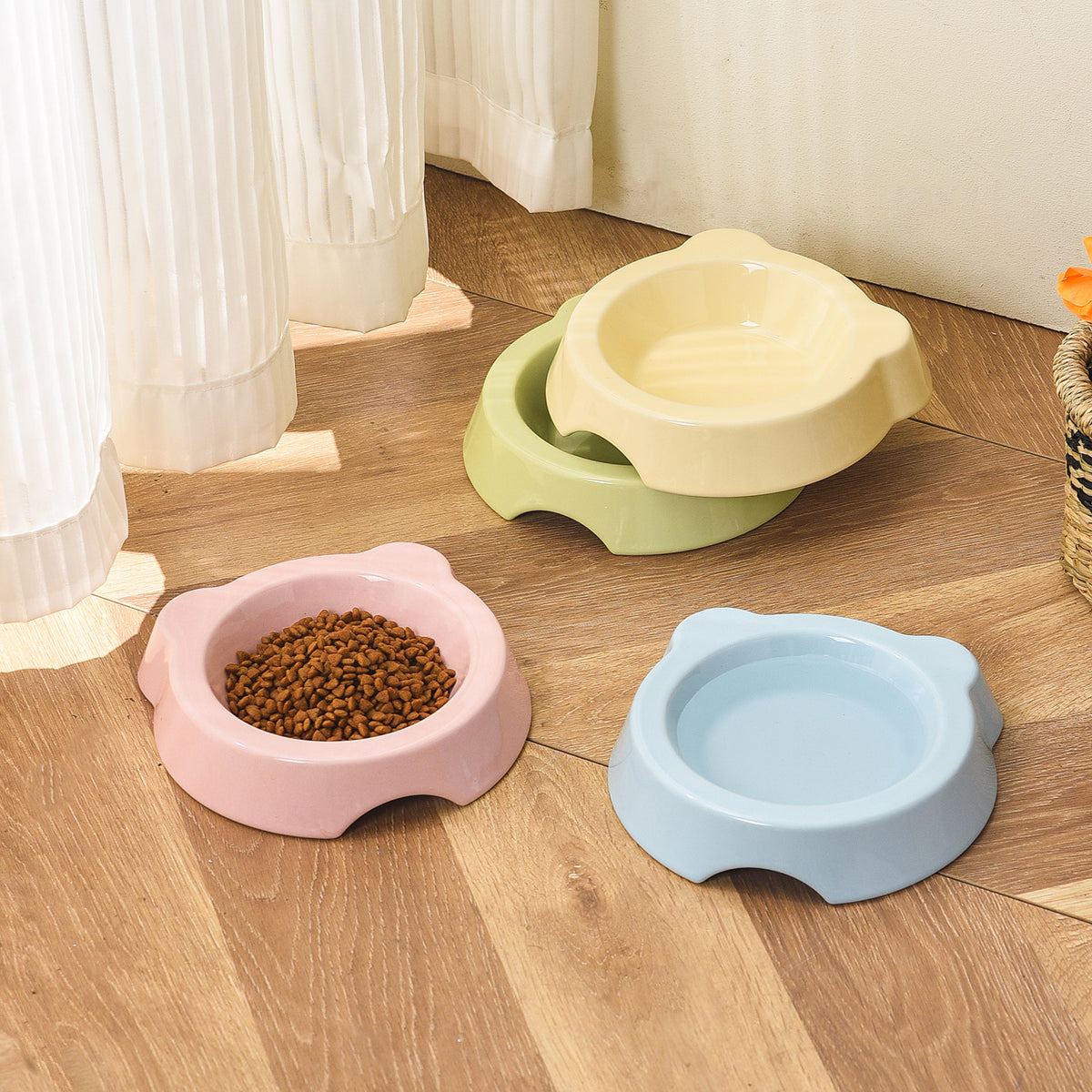 Ceramic Pet Bowl for Cats and Dogs, Wide Mouth Food and Water Dish, Anti-Tip Design