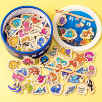 Kids Wooden Magnetic Fishing Game Ocean Animal Cognitive Educational Toy