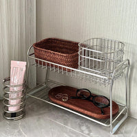 Stainless Steel Bathroom Countertop Storage Basket for Cosmetics and Toiletries