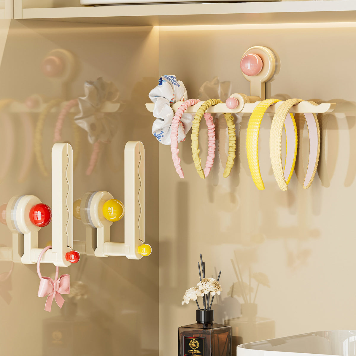 Hairband and Headband Organizer Wall Mount with Suction Cups for Hair Accessories and Jewelry