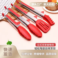 4-Piece Set FDA Food Grade Silicone Food Tongs with Stainless Steel Handles for Bread, BBQ, and Pasta