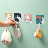 Punch-Free Cartoon Floral Adhesive Hooks for Home Kitchen Bathroom