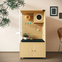 Large Solid Wood Parrot Bird Cage with Transparent Glass Breeding Box - Spacious Bird Villa for Parrots and Small Birds