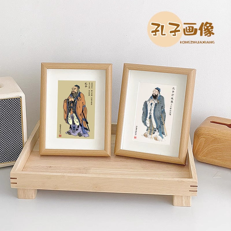 Confucius Portrait Desk Ornament with Glass Photo Frame for Study Room Decor