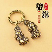 Brass Pixiu Keychain Pair with Auspicious Charms