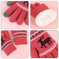 Winter Knitted Deer Pattern Touchscreen Gloves for Men and Women, Double-Layer Plush Lined Warm Cycling Gloves