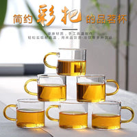 Heat-Resistant Borosilicate Glass Teacups with Colored Handles, Chinese Kung Fu Tea Set