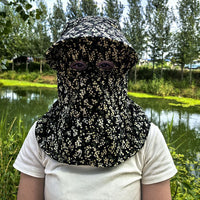Floral Plaid Sun Hat with Neck Flap for Outdoor Work and UV Protection