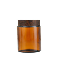 Frosted Brown Glass Cream Jar with Wood Grain Lid, Portable Refillable Cosmetic Container for Travel