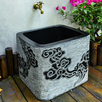 Outdoor Vintage Chinese Style Mop Sink for Garden Patio Balcony, Artificial Stone Utility Sink
