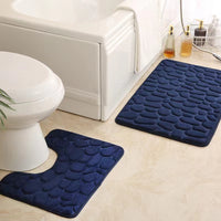 Pebble Embossed Coral Fleece Bathroom Mat Set - Non-Slip Absorbent Toilet U-Shape Rugs