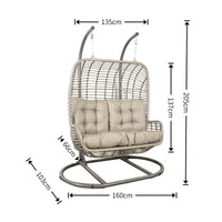 Indoor Outdoor Wicker Rattan Hanging Basket Chair with Stand, Single Person Swing Chair for Patio Balcony