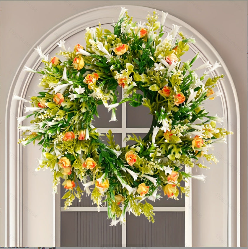 Artificial Wildflower Wreath for Front Door & Wall Decor - Spring/Summer Floral Garland