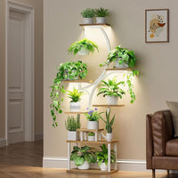 Multi-Tier Metal Plant Stand with Grow Light for Indoor Balcony Living Room