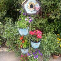 Vintage Iron Art Garden Birdhouse Planter Stand Outdoor Indoor Decor