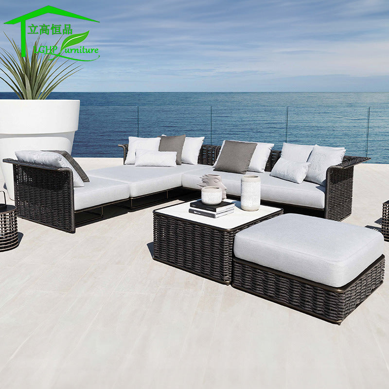 Outdoor Patio Wicker Sofa Lounge Bed Furniture Set Balcony Nordic Designer Leisure Combination Rattan Chair
