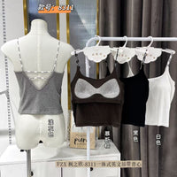 Women's Early Autumn Letter Print Camisole Backless Hollow Out Tank Top