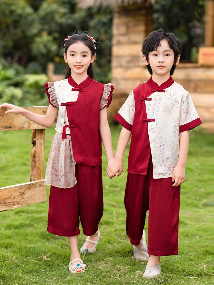 Children's Hanfu Style School Uniform Set for Performances and Sports Events