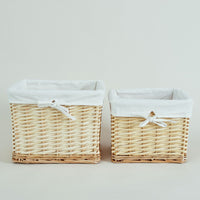 Woven Rattan Storage Basket with Cotton Linen Lining for Desktop Organization