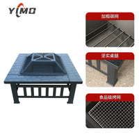 Yimo 30-inch Square Iron Fire Pit Table for Outdoor Heating and BBQ