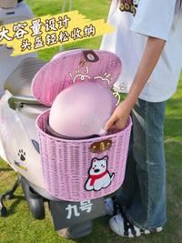 Electric Bicycle Rear Basket with Lid and Dog Decal/Bead Buckle - Universal Storage for Helmets and Pets