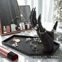 Gothic Demon Hand Jewelry Holder, Twisted Skeleton Finger Display Stand for Dressing Table