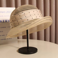 Hepburn Style Mesh French Bucket Hat for Women - Beach Sun Protection Straw Fisherman Hat