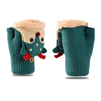 Christmas Flip-Top Half-Finger Gloves for Adults and Kids, Plush Lined Warm Winter Mittens