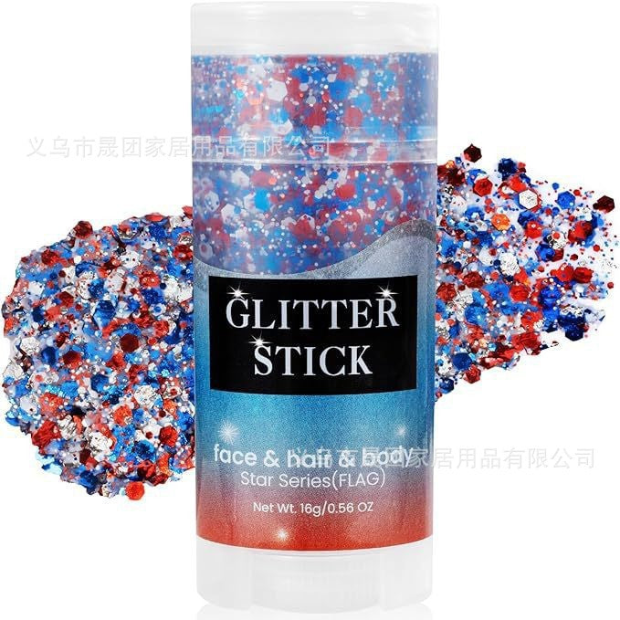 Mysense Red White Blue Body Glitter Stick for Independence Day Memorial Day Veterans Day