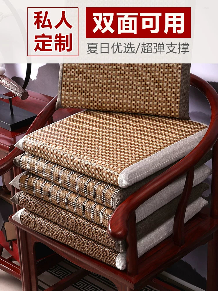 Breathable Reversible Seat Cushion for Office Chairs and Sofas, Thickened Rattan and Bamboo Mat Chair Pad