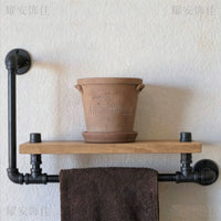 Industrial Pipe Wall-Mounted Shelf with Solid Wood Board for Living Room and Study