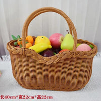 Handwoven Rattan Picnic Basket with Handle, Easy-Clean Storage for Snacks and Fruits