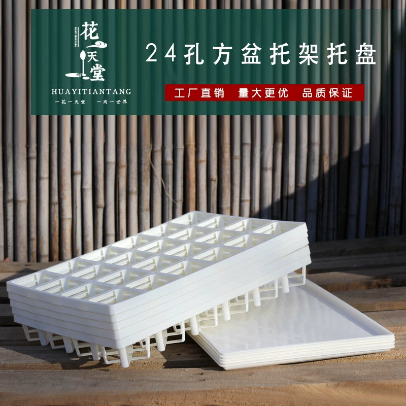 24-Cell Plastic Square Pot Tray for Succulents, Seedlings, and Cuttings, Compatible with Drip Trays
