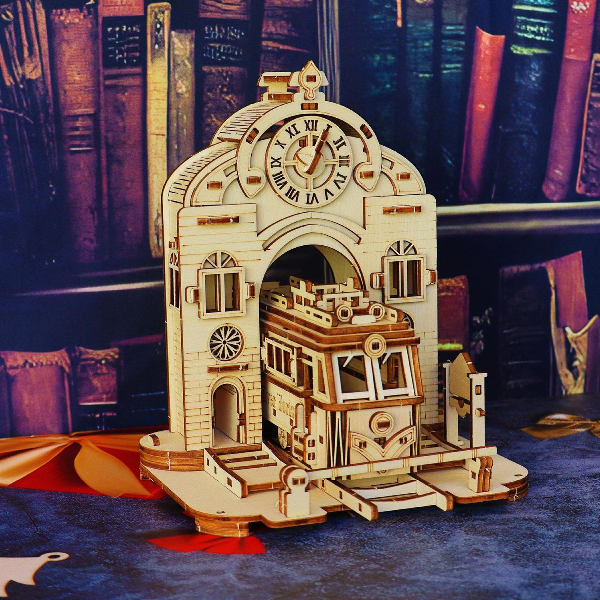 3D Wooden Train Station Model Puzzle Kit