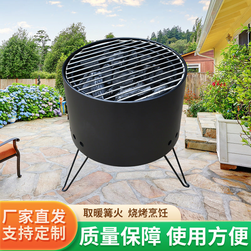 Portable Smokeless Charcoal Grill for Outdoor Camping and Home Use, Round Windproof BBQ Stove