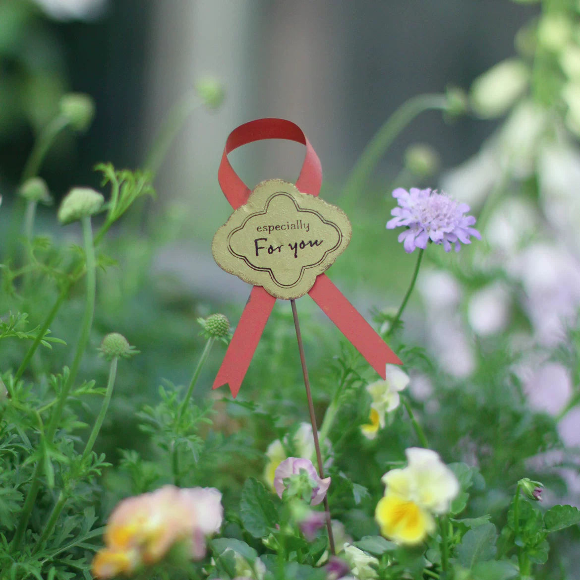 Bowknot Iron Art Flower Insert with Ribbon for Garden Pot Decoration