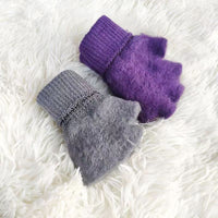 Unisex Solid Color Knitted Gloves for Winter - Warm, Thick, Fleece-Lined, Stretchy Five-Finger Gloves
