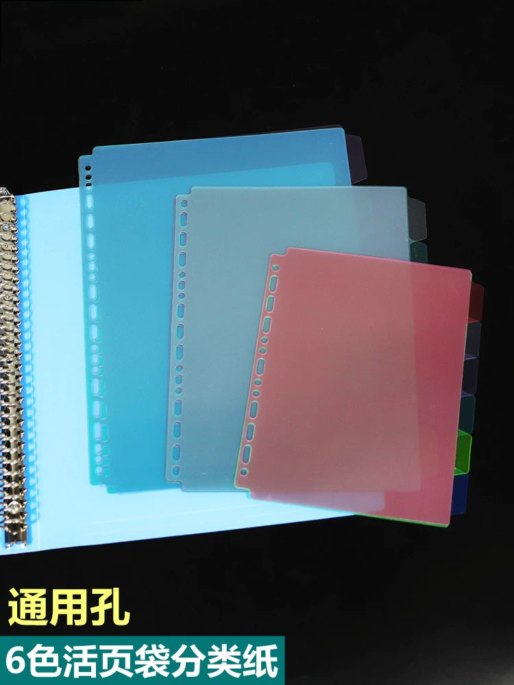 A4/B5/A5 PP Loose Leaf Divider Pages for Binders, Transparent Document Protectors, 6-Tab Index Cards