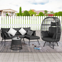 Outdoor Wicker Rattan Hanging Basket Chair Set with Coffee Table for Patio Garden