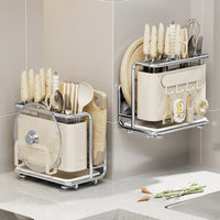 Magnetic Knife Block & Chopping Board Holder, Multifunctional Kitchen Organizer Rack with Utensil Storage