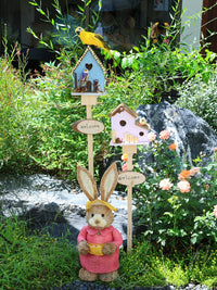 Garden Yard Decoration Wooden Birdhouse Stake Outdoor Landscape Ornament for Balcony Kindergarten