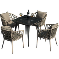 Outdoor Wicker Dining Set with Stone Slab Table, Balcony Patio Furniture
