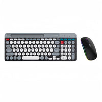 Rechargeable 2.4G Wireless Keyboard and Mouse Combo Set with Retro Round Keycaps for Business Office