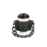 Detachable Chain PU Leather Cup Sleeve for Portable Coffee and Tea Cups, Anti-Scald Insulated Protector