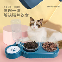 Elevated Double Pet Bowl with Automatic Water Dispenser for Cats and Small Dogs