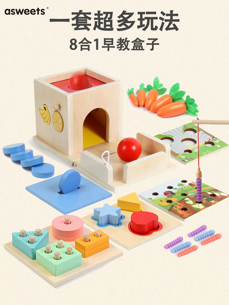 asweets Montessori 8-in-1 Educational Toy Set for Toddlers, Carrot Harvest Game, Early Learning Activity Box for 1-3 Year Olds